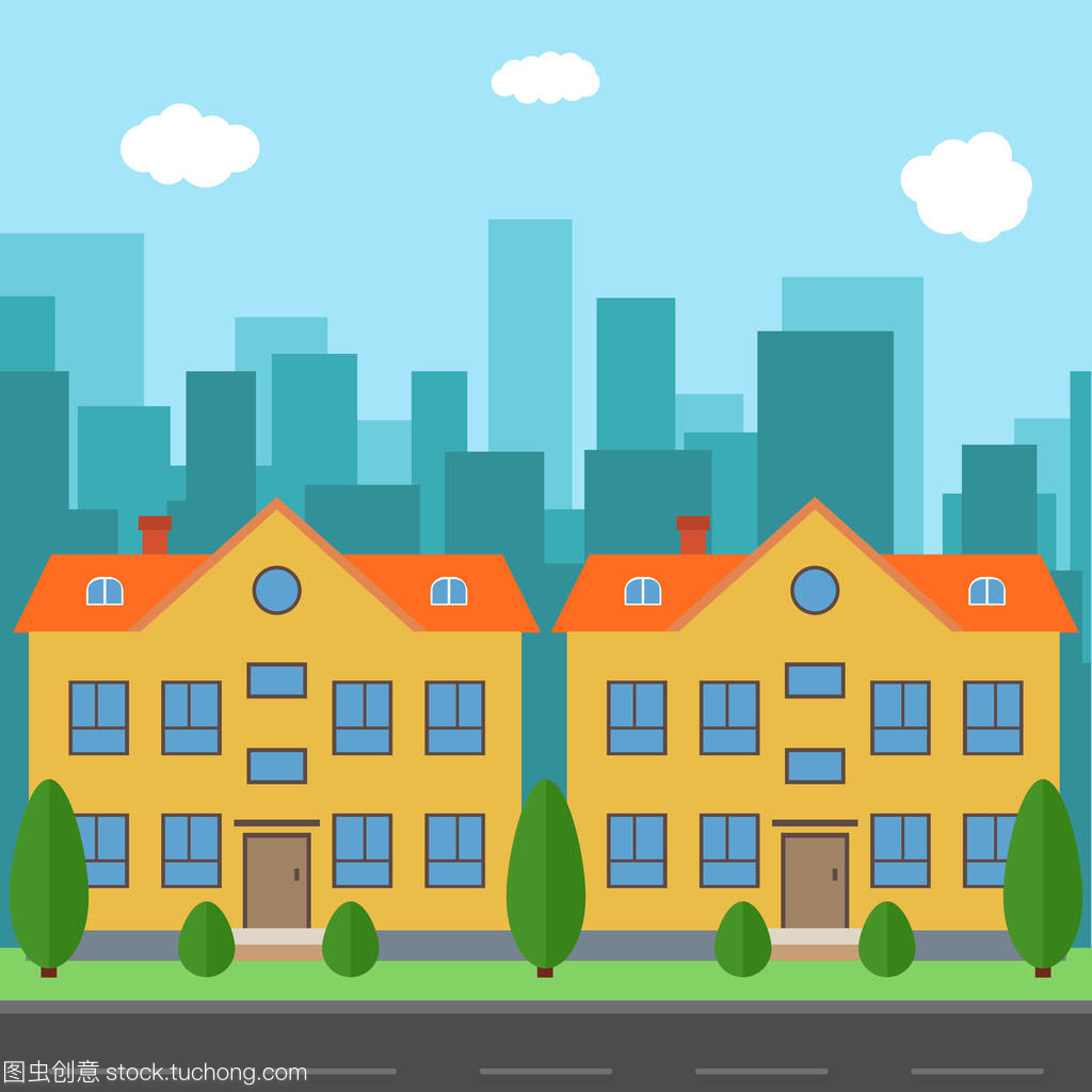 矢量城市 卡通房屋與平面建筑構建的夢幻空間